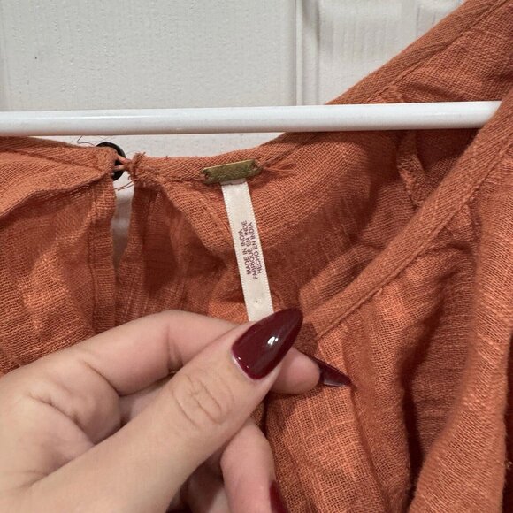 Free People Zuri Ruffle Blouse Open Back In‎ Ginger Spice Size Small S Orange - Picture 6 of 9